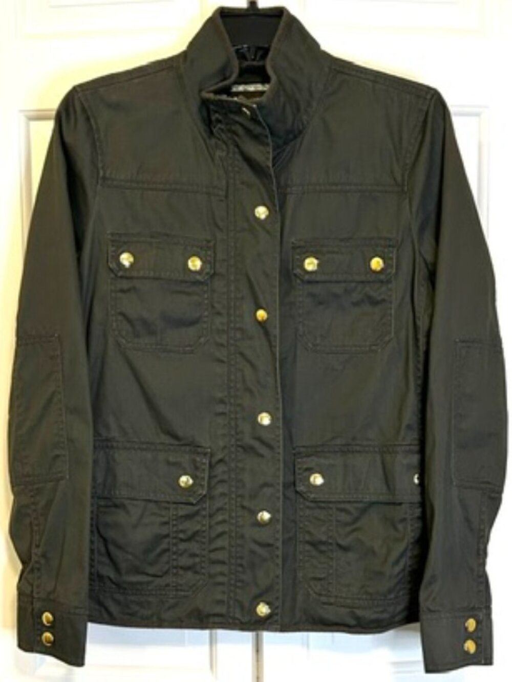J. Crew Relaxed Boyfriend Field Jacket Resin Coated Army Olive Green Small